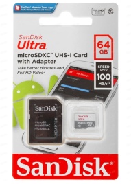 Карта памяти MicroSD 64Gb SanDisk microSDXC Class 10 Ultra (SD адаптер) (SDSQUNR-064G-GN3MA)