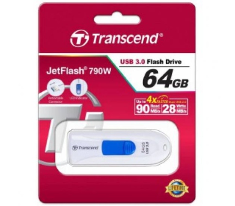 Накопитель 64Gb Transcend JF790, USB 3.0, белый/синий фото 1