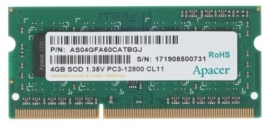 Оперативная память SO-DIMM DDR3 Apacer 4Gb 1600MHz CL11 SR 1.35V DV.04G2K.KAM (AS04GFA60CATBGJ)