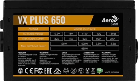 Блок питания AeroCool VX PLUS 650 ATX