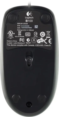 Сравнения Мышь проводная Logitech B100, оптическая, USB, 1000dpi, Черный (910-003357)