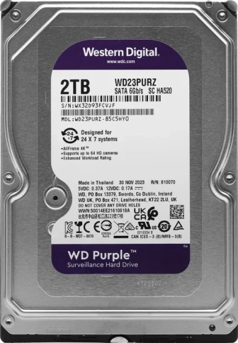 Купить Жесткий диск WD Purple WD23PURZ, 2ТБ, HDD, SATA III, 3.5", 5400об/мин