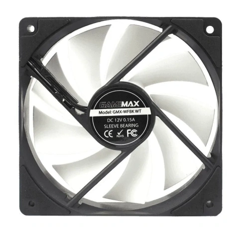 Вентилятор для корпуса 120*120*25mm Gamemax GMX-WFBK-WT, black fan, white blade, 3pin+4Pin фото 1