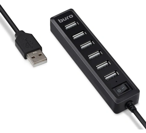 Концентратор 4-port USB 2.0 Buro BU-HUB7-1.0-U2.0, черный фото 1