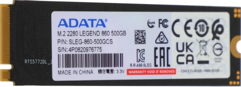Характеристики SSD накопитель A-Data Legend 860 500ГБ, M.2 2280, PCIe 4.0 x4, NVMe, M.2 (sleg-860-500gcs)