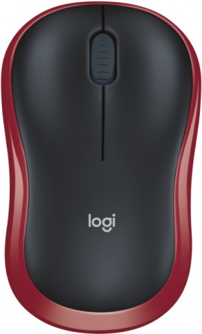 Купить Мышь Logitech M185, оптическая, беспроводная, USB, Черный и красный