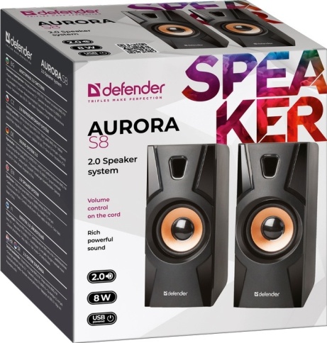 Колонки DEFENDER 2.0 Aurora S8 черный, 8 Вт, питание от USB фото 2
